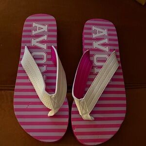 Avon Pink and White Striped Flip Flops